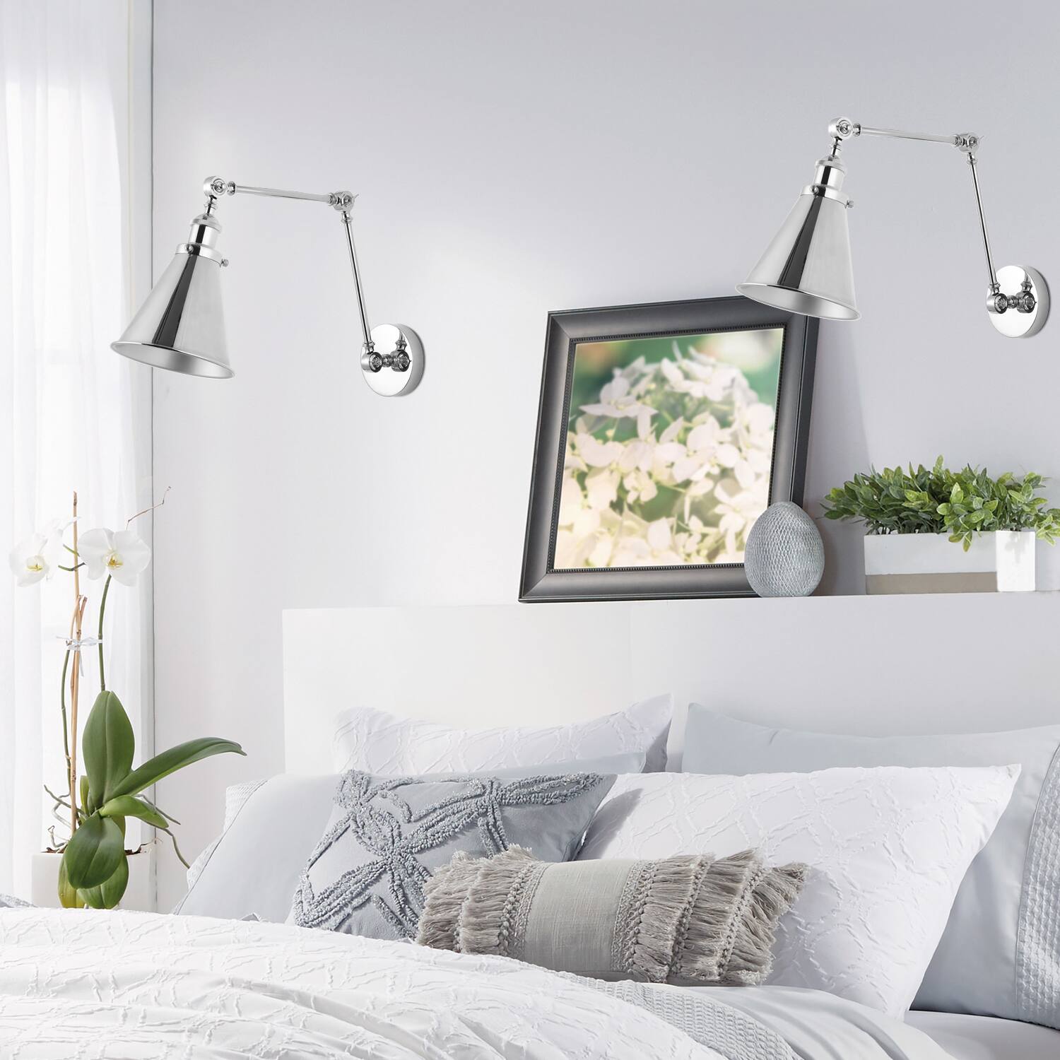 Alt View 7. Jonathan Y - Rover 7" Classic Industrial Metal Adjustable Arm LED Wall Sconce, Chrome (Set of 2) - Chrome.