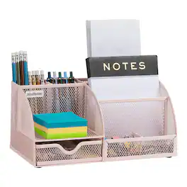Mind Reader - 7-Compartment Desktop Organizer, File & Accessory Storage, Metal - Pink