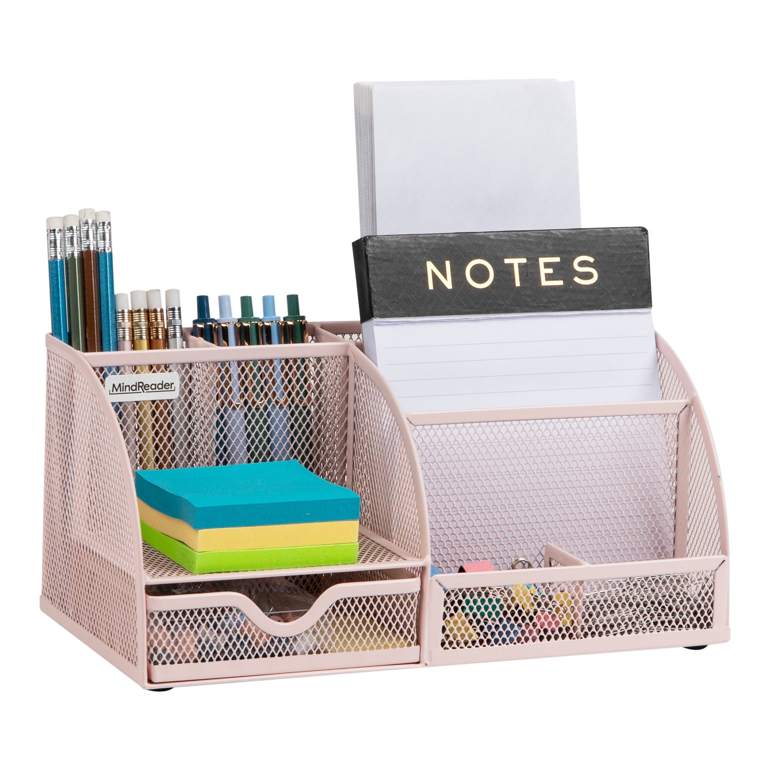 Mind Reader - 7-Compartment Desktop Organizer, File & Accessory Storage, Metal - Pink