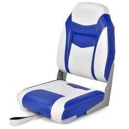 Costway - High Back Folding Boat Seats w/ White Sponge Cushion & Flexible Hinges - Blue