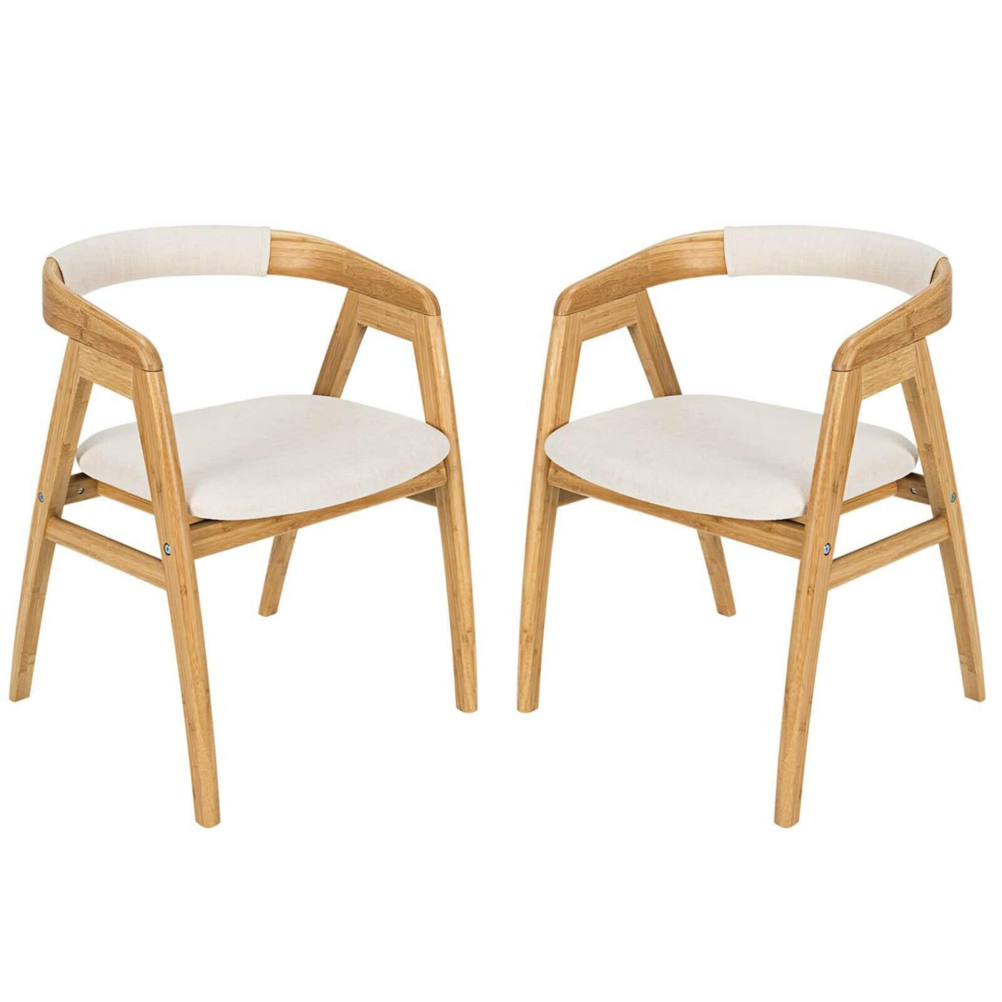 Gymax - Set of 2 Bamboo Accent Chairs Leisure Chairs Armchairs w/ Seat Cushion - Natural