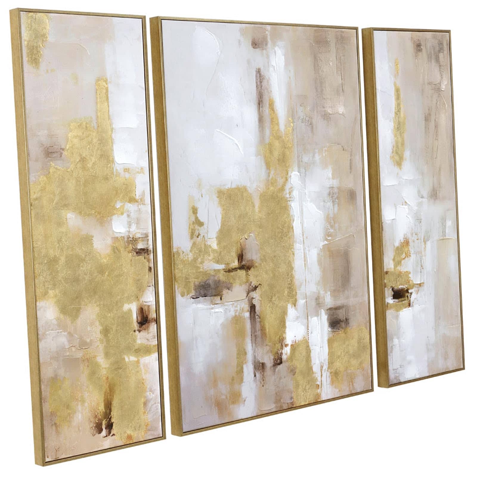Hanke - Abstract Wall Art Living room Framed Glam Hand painting Canvas Bedroom Decor 24 x 36 inches - Gold Triptych 1 12“ x 36" x 2pcs + 24" x 36" x1pcs