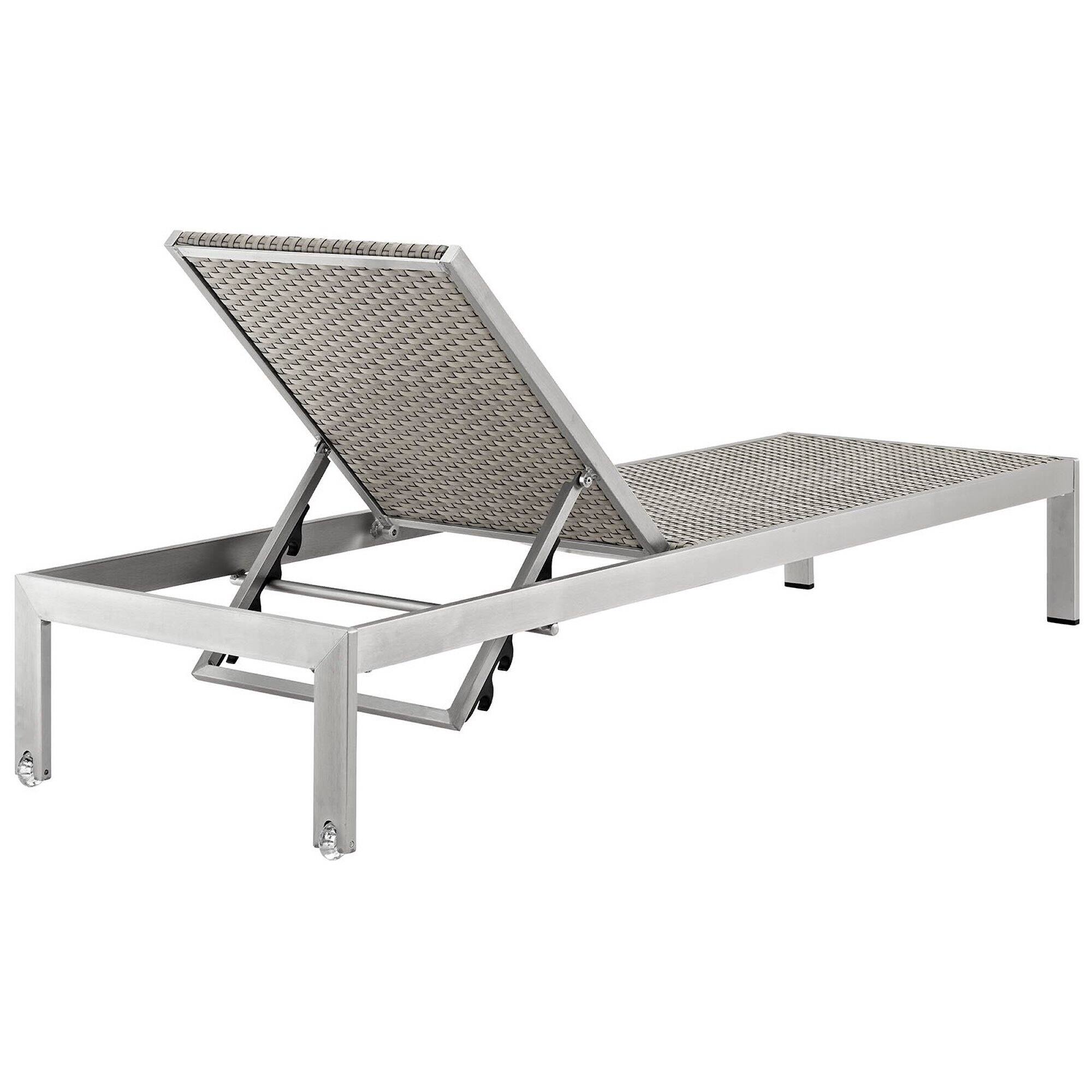 Back. Modway - Shore Outdoor Patio Aluminum Rattan Chaise by Modway - Silver Brown Gray.