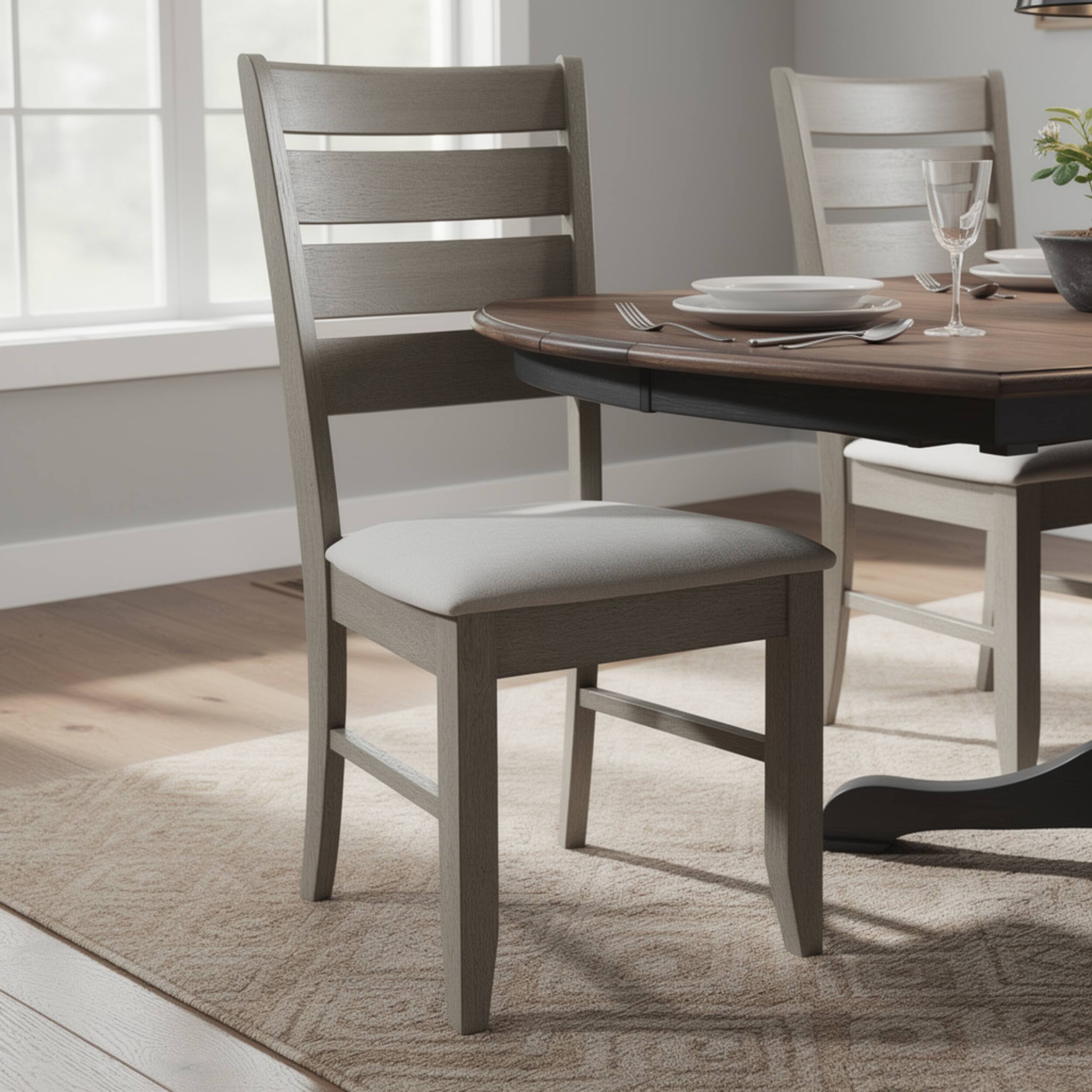 Alt View 4. Manhattan Lane - Lyla 19 Inch Side Chair, Set of 2, Ladderback Style, Rustic Gray Wood - Gray.