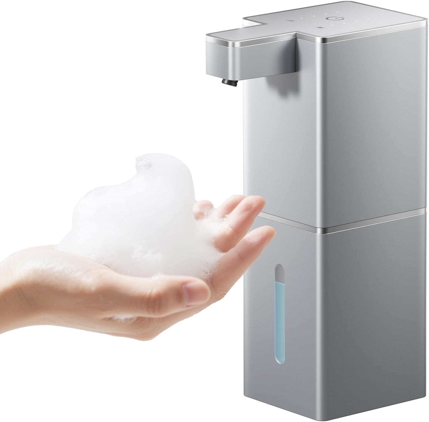 Front. FINEAK - P12 Touchless Foaming Soap Dispenser Adjustable Rechargeable Bathroom Kitchen - Grey.