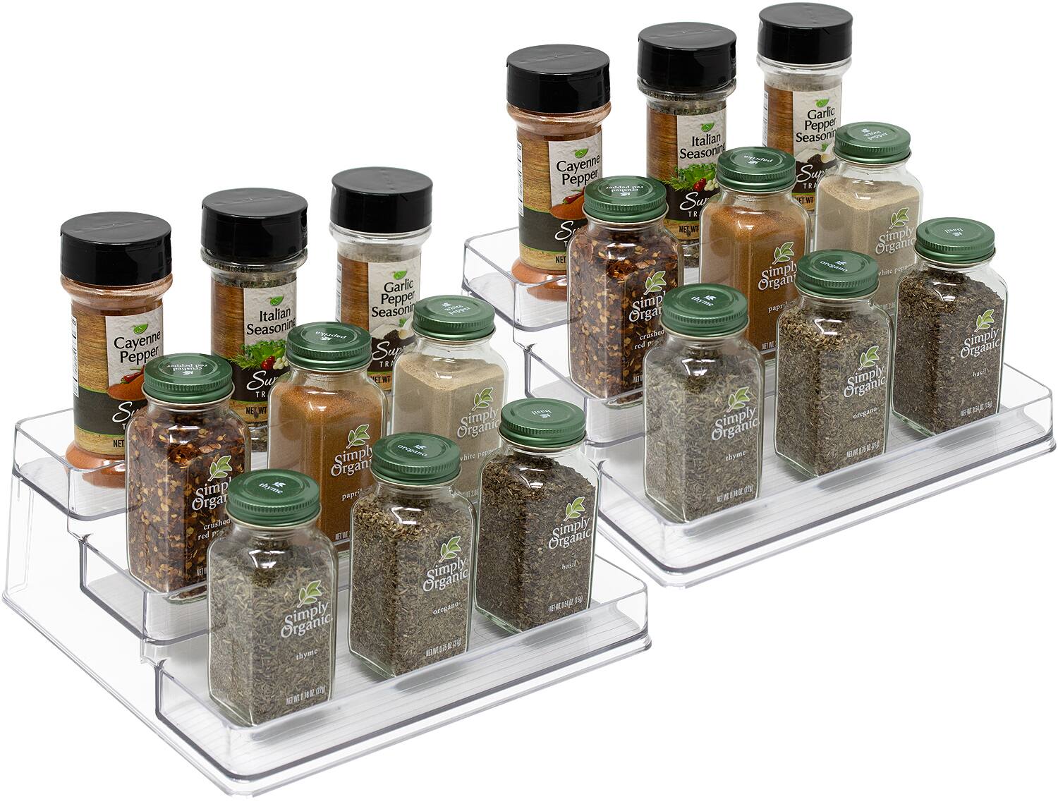 Here is the corrected and grouped text from the image:

- Simply Organic
  - Cayenne Pepper
  - Italian Seasoning
  - Garlic Pepper Seasoning
  - Crushed Red Pepper
  - Thyme
  - Paprika
  - Oregano
  - White Pepper
  - Parsley
  - Basil
  - Rosemary
  - Sage
  - Marjoram
  - Dill
  - Cumin
  - Coriander
  - Turmeric
  - Cinnamon
  - Nutmeg
  - Allspice
  - Cloves
  - Cardamom
  - Fennel
  - Mustard Seed
  - Black Pepper
  - Red Pepper Flakes
  - Smoked Paprika
  - Smoked Garlic Pepper Seasoning
  - Smoked Italian Seasoning
  - Smoked Cayenne Pepper
  - Smoked Thyme
  - Smoked Paprika
  - Smoked Oregano
  - Smoked Rosemary
  - Smoked Sage
  - Smoked Marjoram
  - Smoked Dill
  - Smoked Cumin
  - Smoked Coriander
 