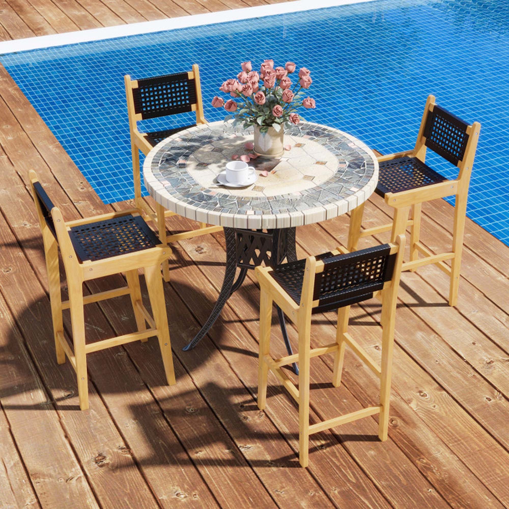 Alt View 4. Boyel Living - Tan with Footrest Rattan Wood Set of 2 Bar Stools - Black.