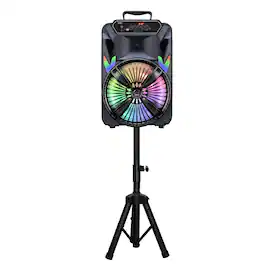 TopTech - BLA-12 Bluetooth Party Speaker with Disco Lights, Mic, and Tripod - Black