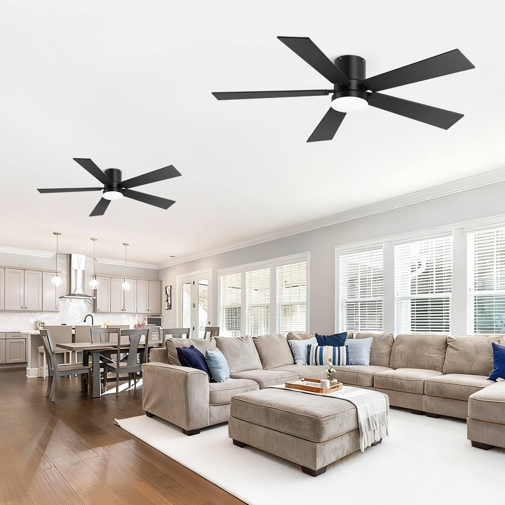 Back. Breezary - 42-Inch Ceiling Fan with LED Light, Dual-Color Reversible Plywood Blades, Flush Mount 2-Pack, DC Motor, Remote - Black (two pack).