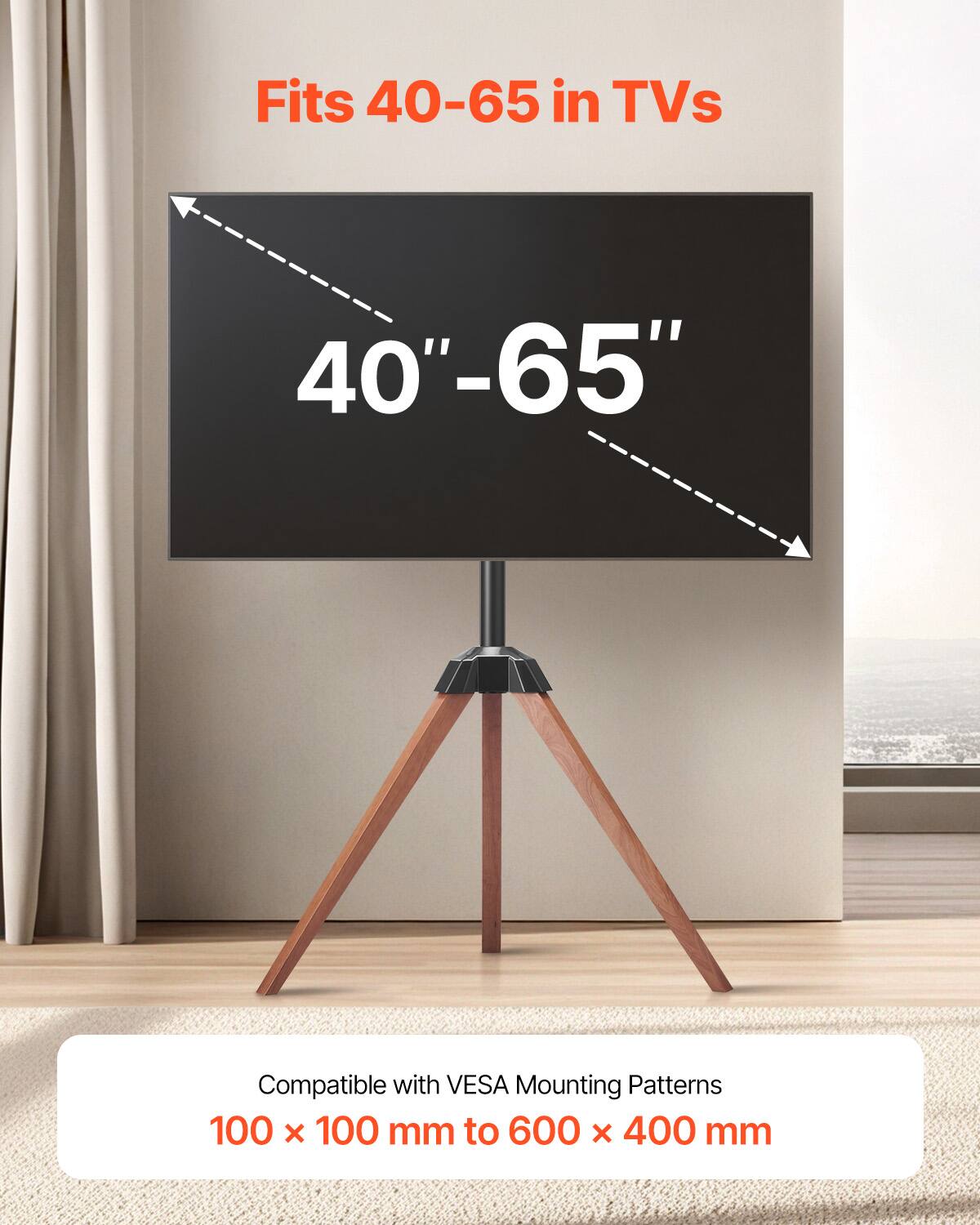 Fits 40-65 in TVs
Compatible with VESA Mounting Patterns 100 x 100 mm to 600 x 400 mm