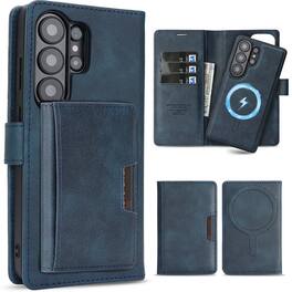 Dteck - Magnetic Case for Samsung Galaxy S26 Ultra, 3-in-1 Leather Kickstand Mag Safe Detachable Case With Card Holder - Blue