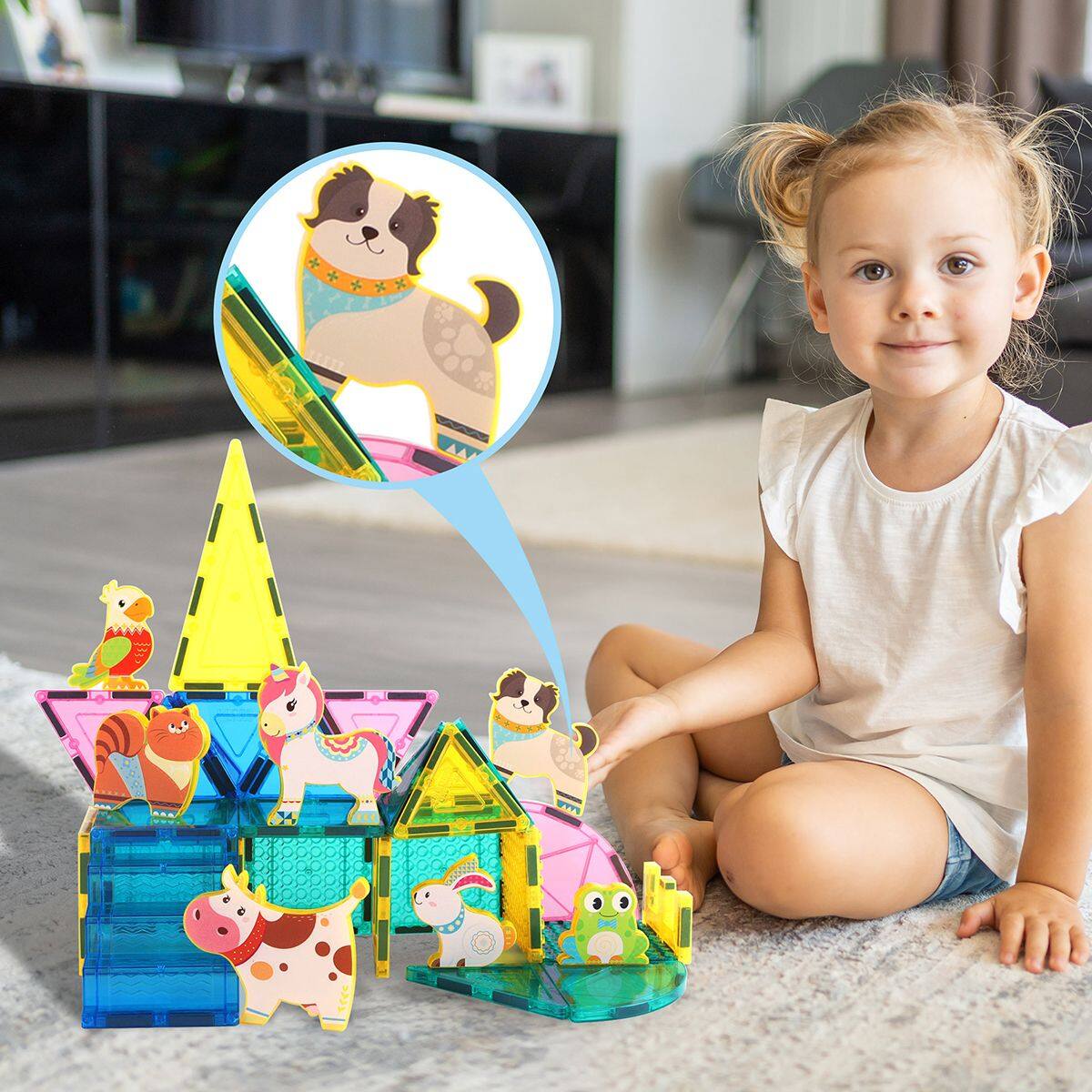 Alt View 4. PicassoTiles - PICASSO-TILES Magnetic Tiles for Kids, Farm Animal Theme Construction STEM Building Blocks Educational Toy, 8PCS - Multicolor.