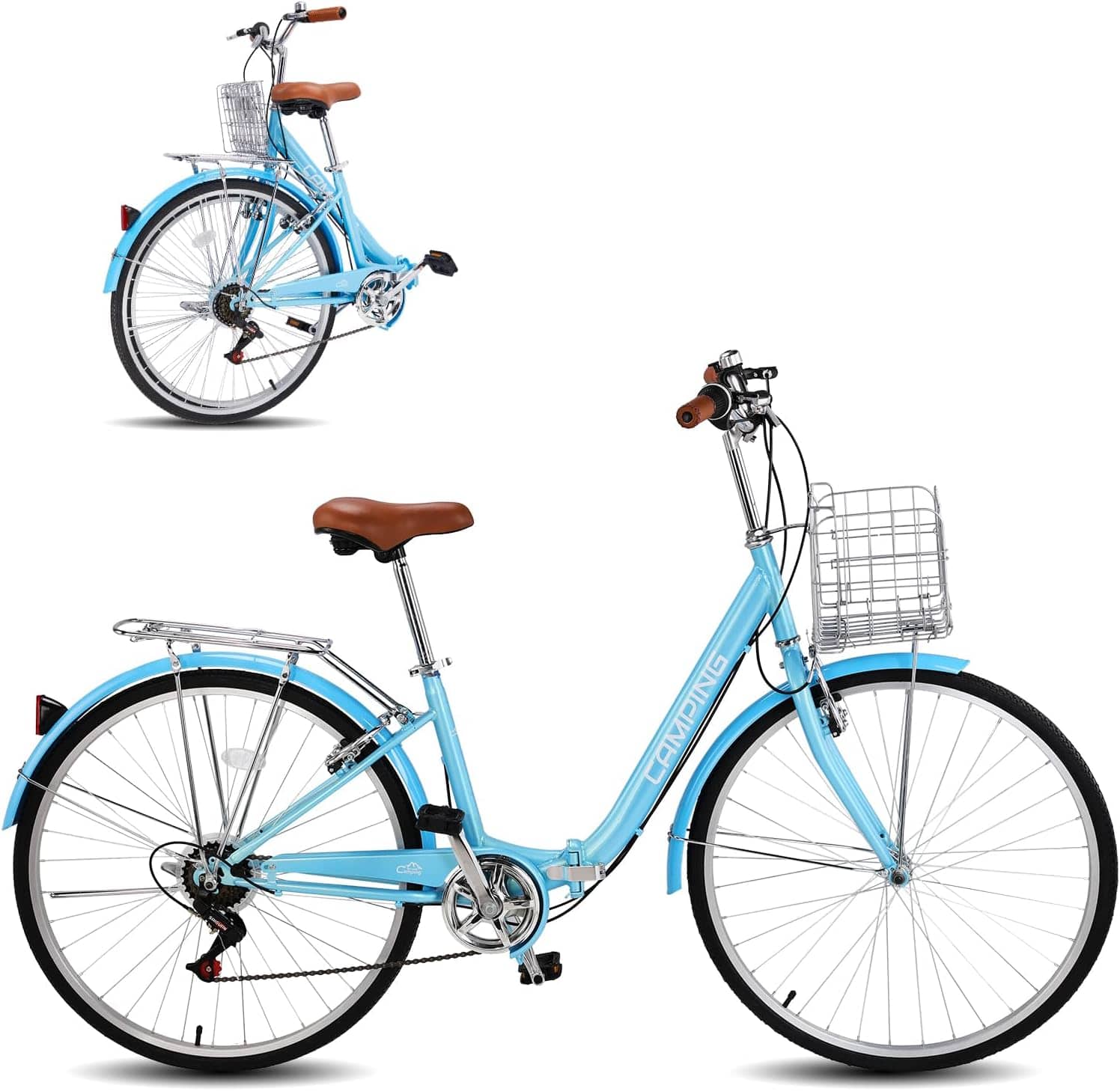 "Winado - Foldable Beach Cruiser Bike, 26"" Folding Women's Bike with 7 Speed Shifting, Foldable Basket, Adjustable Seat - Blue" price history on PriceWatchPro