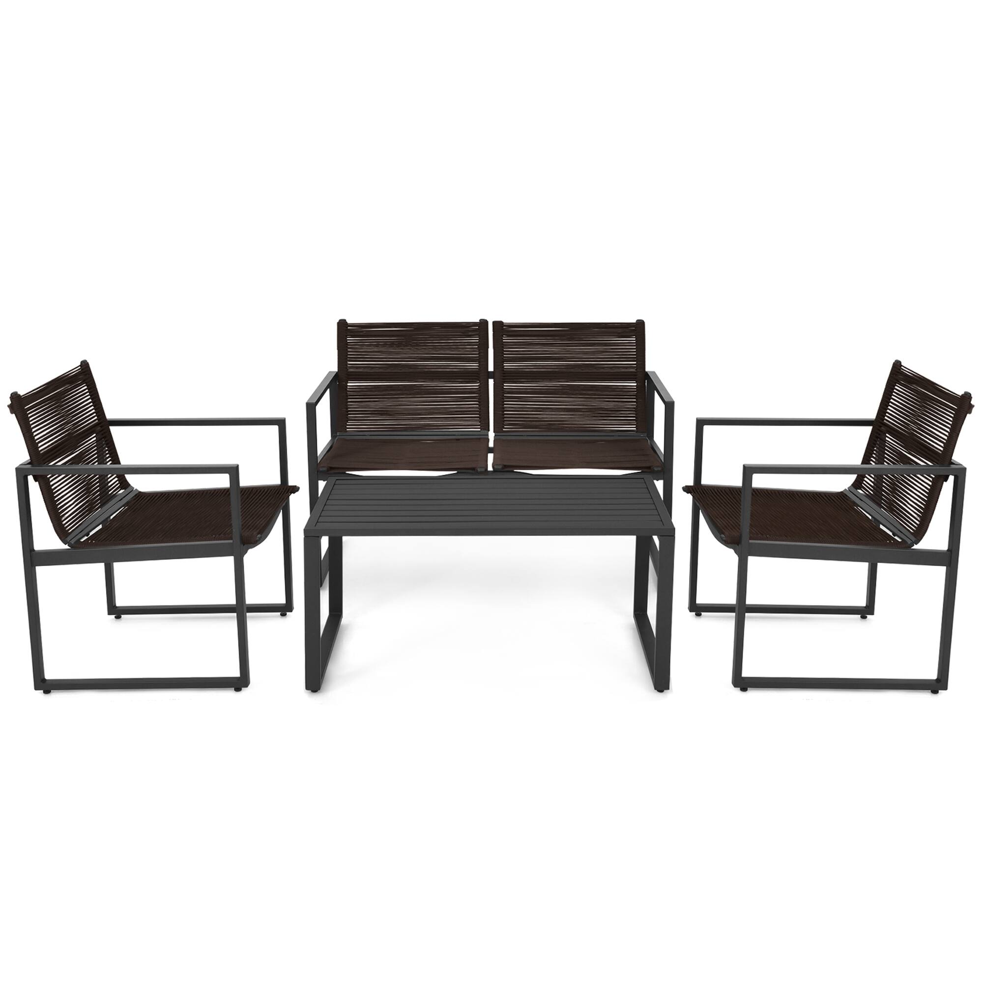 Alt View 1. Gymax - Gymax 4PCS Patio Conversation Furniture Set Yard Garden Outdoor w/ Coffee Table - Black and Brown.