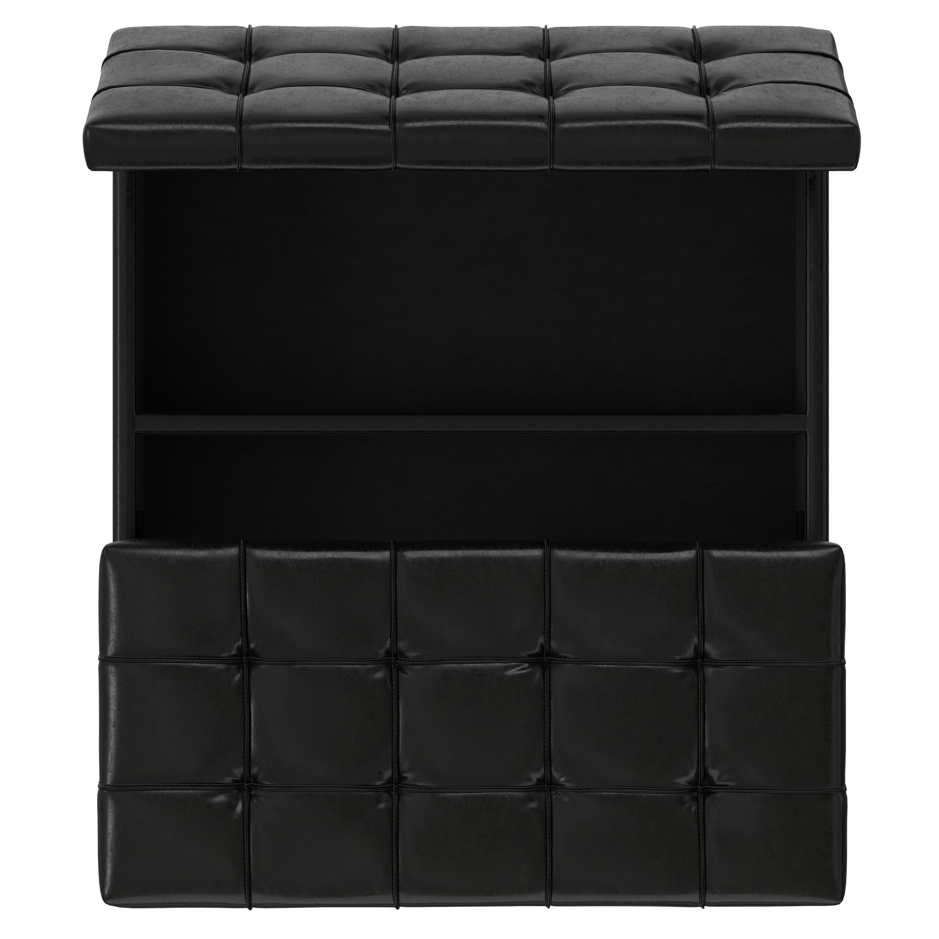 Alt View 4. Simpli Home - Harrison 40 inch Transitional Square Large Coffee Table Storage Ottoman in Midnight Black Vegan Faux Leather, Assembled - Midnight Black.