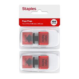 Staples - Stickies Sign Message Flags, 1" Wide, 100/Pack - Red