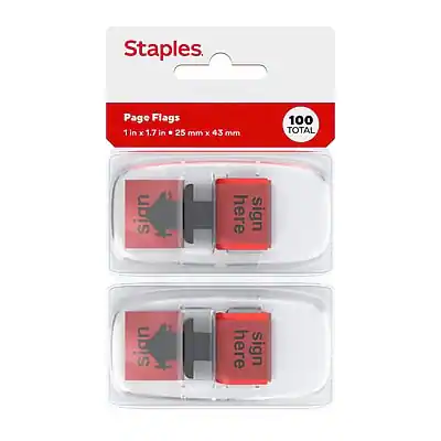 Staples
Page Flags
1 in x 1.7 in (25 mm x 43 mm)
100 TOTAL
sign here
sign here