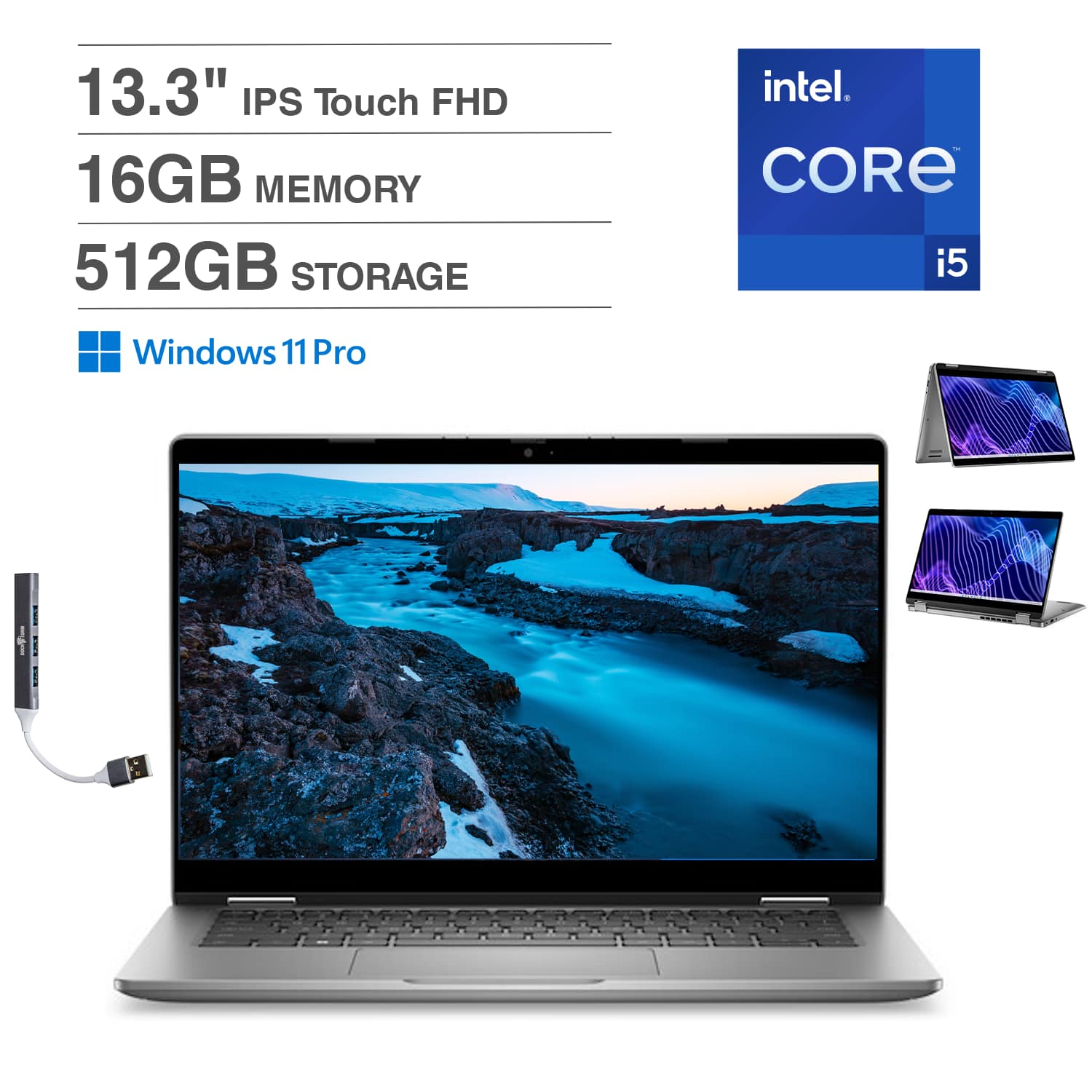 Dell - Latitude 3340 2-in-1 Laptop 13.3 FHD Display (i5-1335U, 16GB, 512GB SSD, Intel Iris Xe, Win 11 Pro) w/USB Hub - Titan Gray