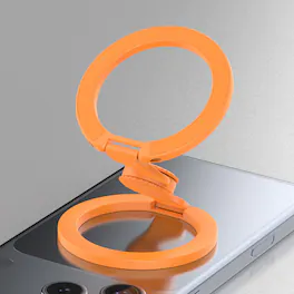 Dteck - Double Sided Magnetic Phone Grip Ring Holder for Apple iPhone, Foldable Zinc Alloy Stand with Fun Gyro Spinner Function - Orange