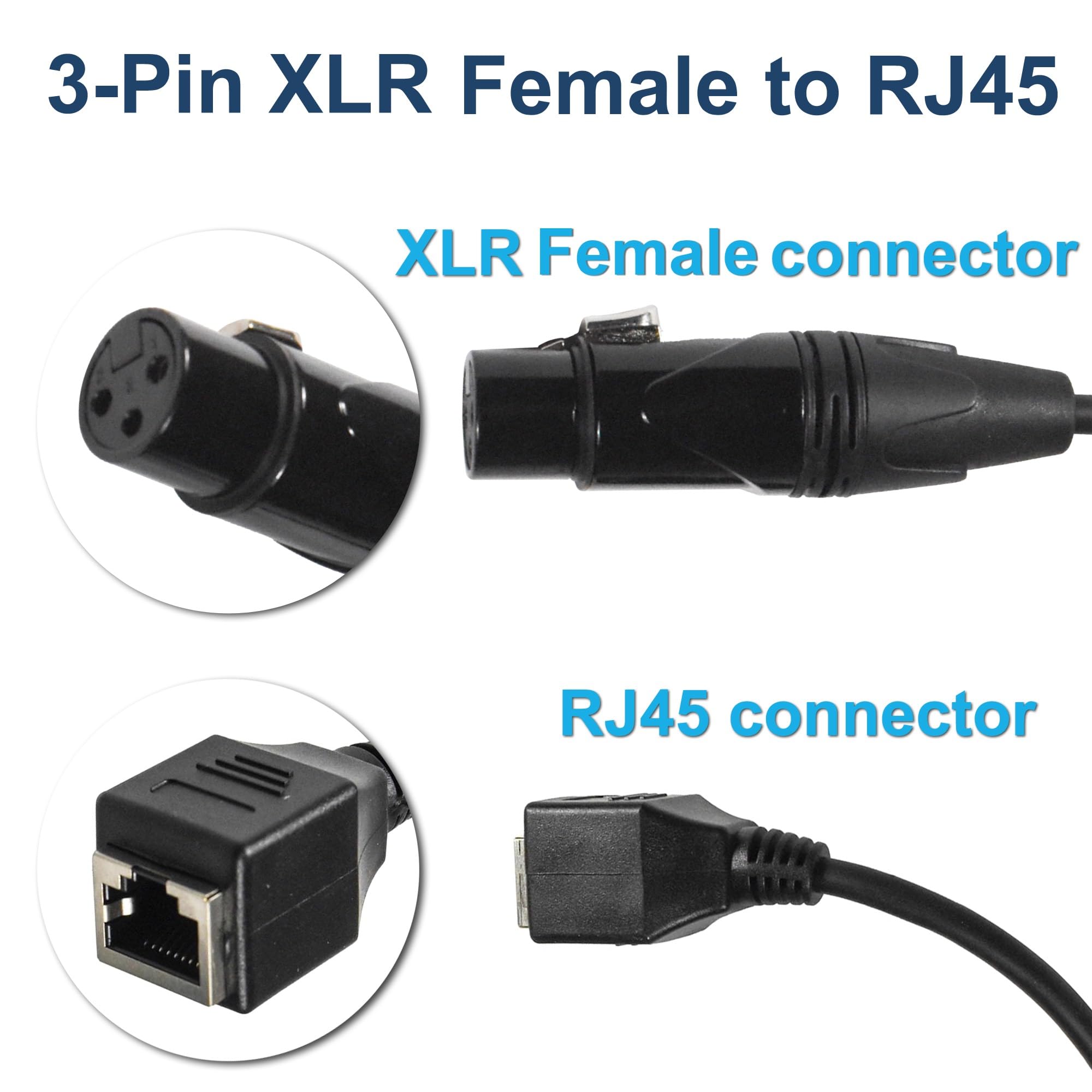 3-Pin XLR Female to RJ45

XLR Female connector

RJ45 connector