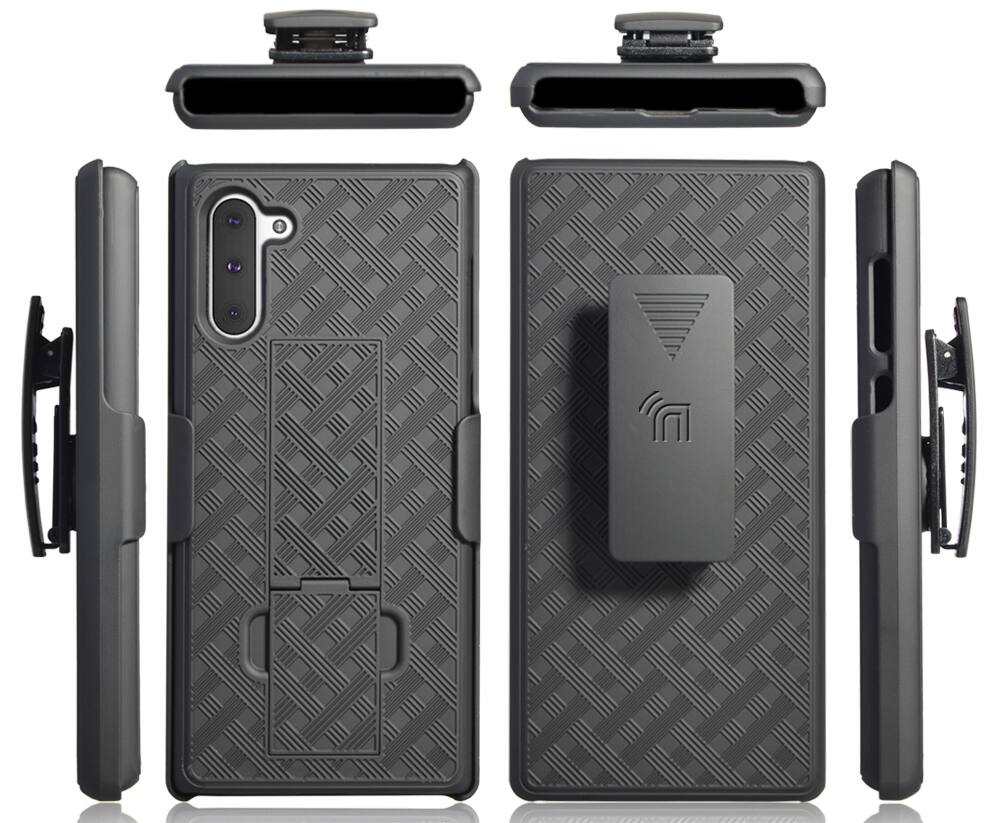 Alt View 8. Nakedcellphone - Case with Stand and Belt Clip Holster for Samsung Galaxy Note 10 - Black.