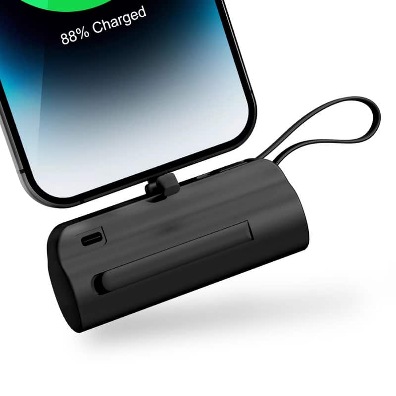 Luckbyte - 4500mAh Mini Capsule Power Bank - Portable Plug-and-Play Emergency Charger with Stand, Sleek Black