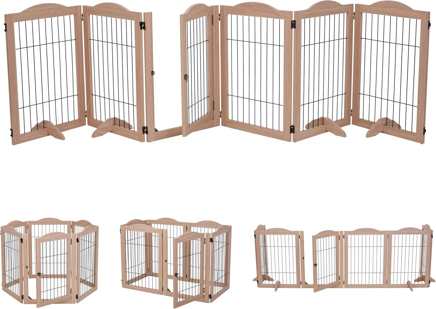 Alt View 1. Arf Pets - Freestanding Dog Gates, 6-Panel Extension, 360° Foldable Dog Gate 120"Wx31.5"H - Walnut.