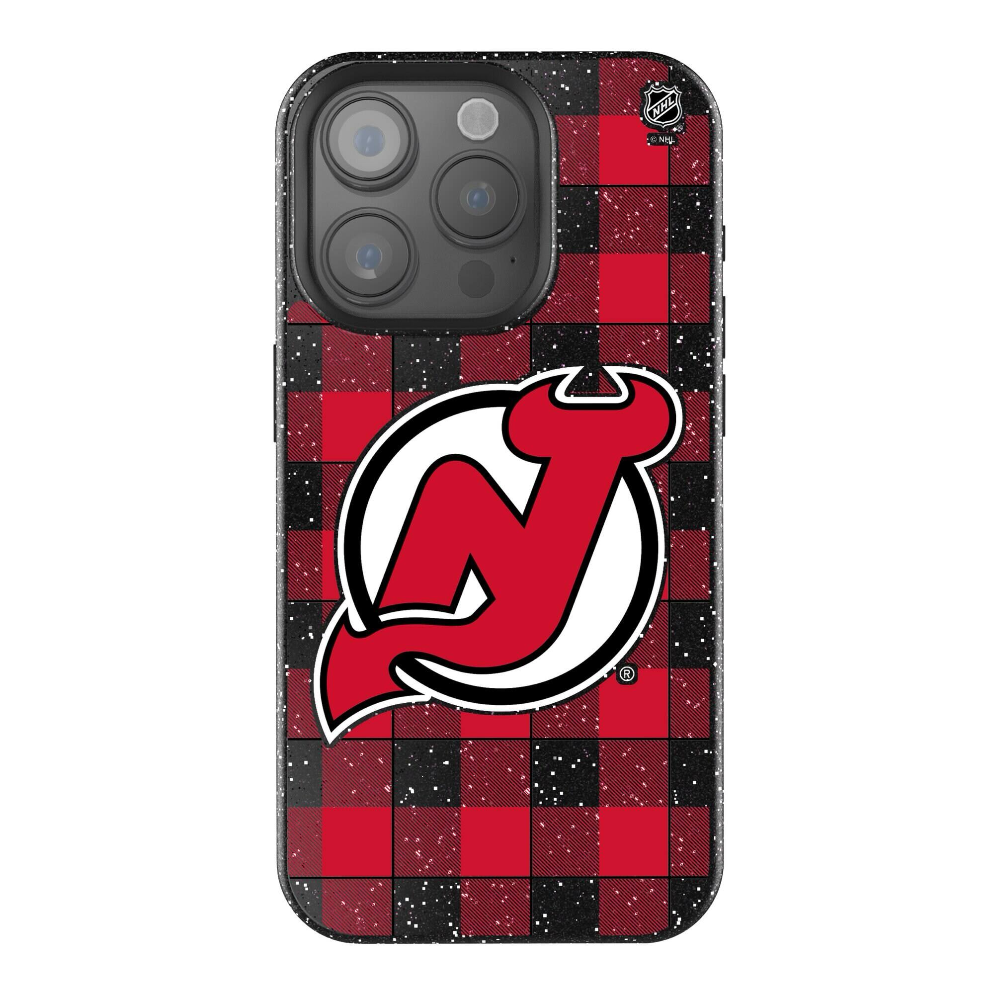 Front. Keyscaper - New Jersey Devils Plaid Bling iPhone Case - 15 Pro Max - Black.