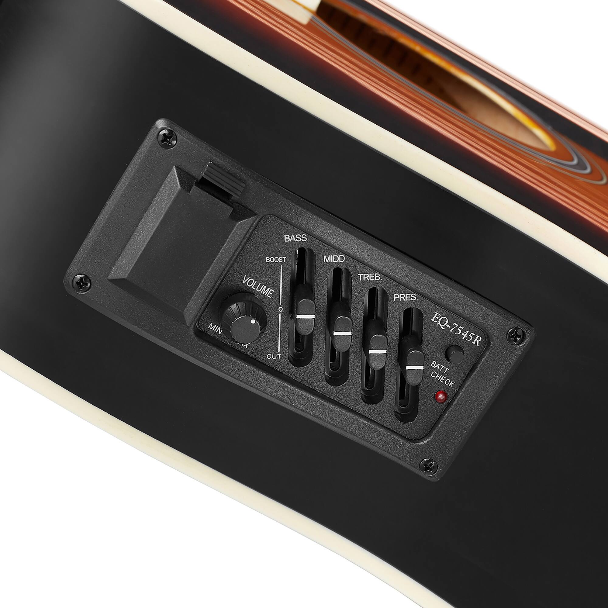 BASS BOOST VOLUME 0 MIN CUT MIDD TREB PRES EQ-7545R BATT CHECK