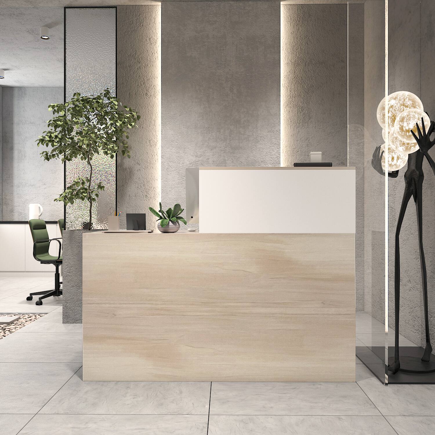 Alt View 5. Famapy - Famapy Reception Desk: Classified Storage, Eco - Friendly & Secure Lock Design - White & Wooden.