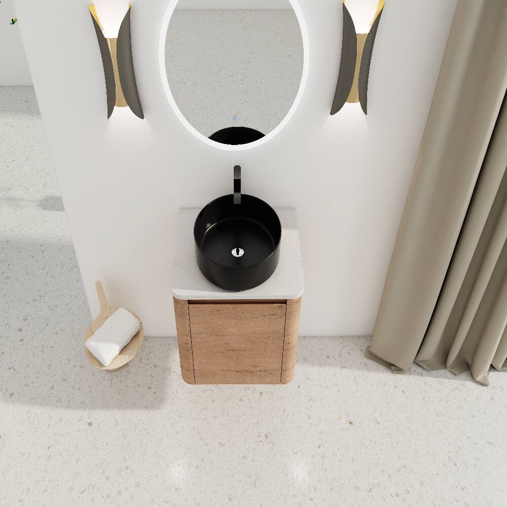 Alt View 3. Loheer - Loheer 24 inch wall mounted bathroom vanity with ceramic art sink, imitative oak - Imitative Oak.