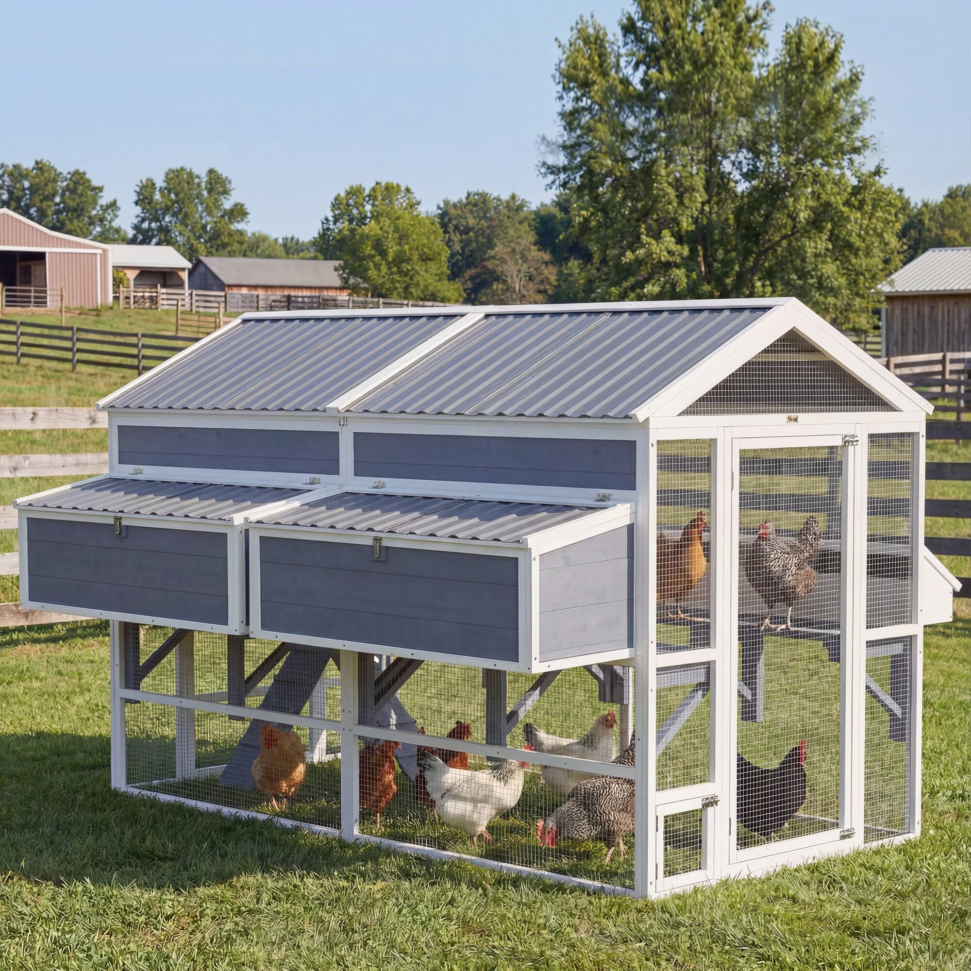 Pawhut Chicken Coop, Outdoor Hen House with 2 Feeders, 2 Nesting Boxes ...