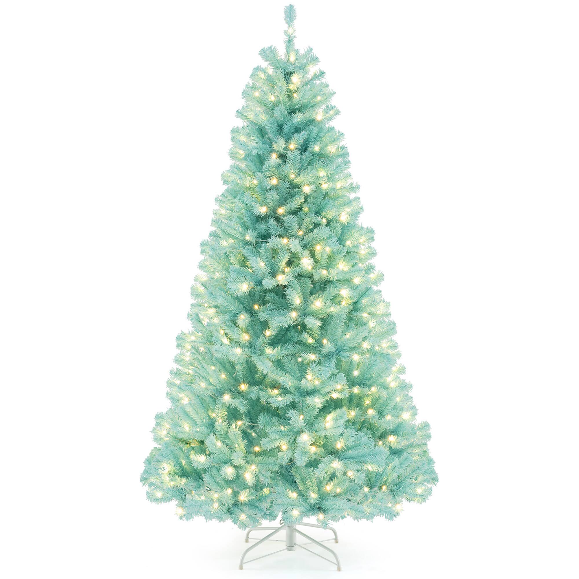 Alt View 9. Gymax - Gymax 7 FT Artificial Xmas Tree w/ 1040 Branch Tips 380 Warm White LED Lights - Blue.
