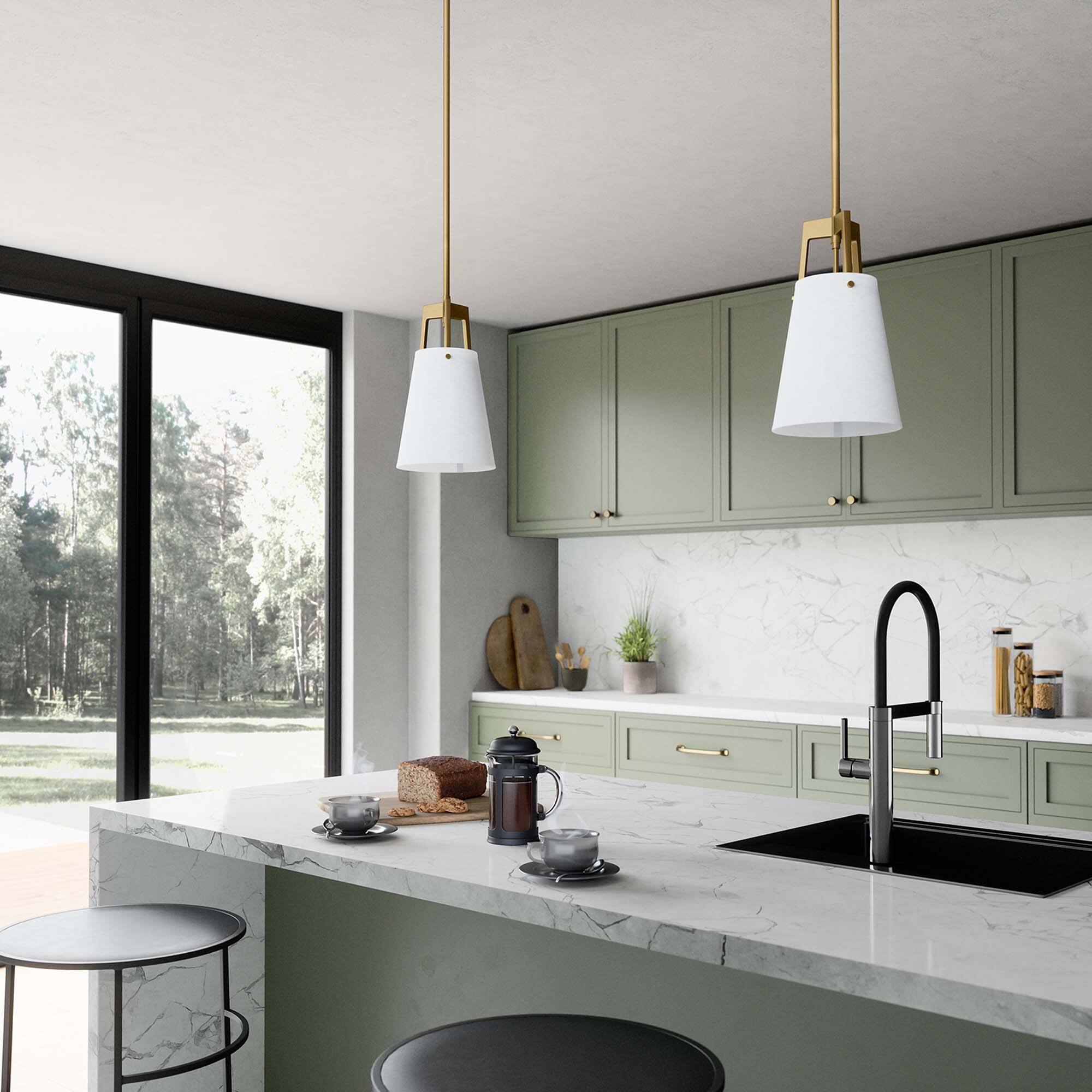 Aspire Pendant Light by Modway - White Satin Brass