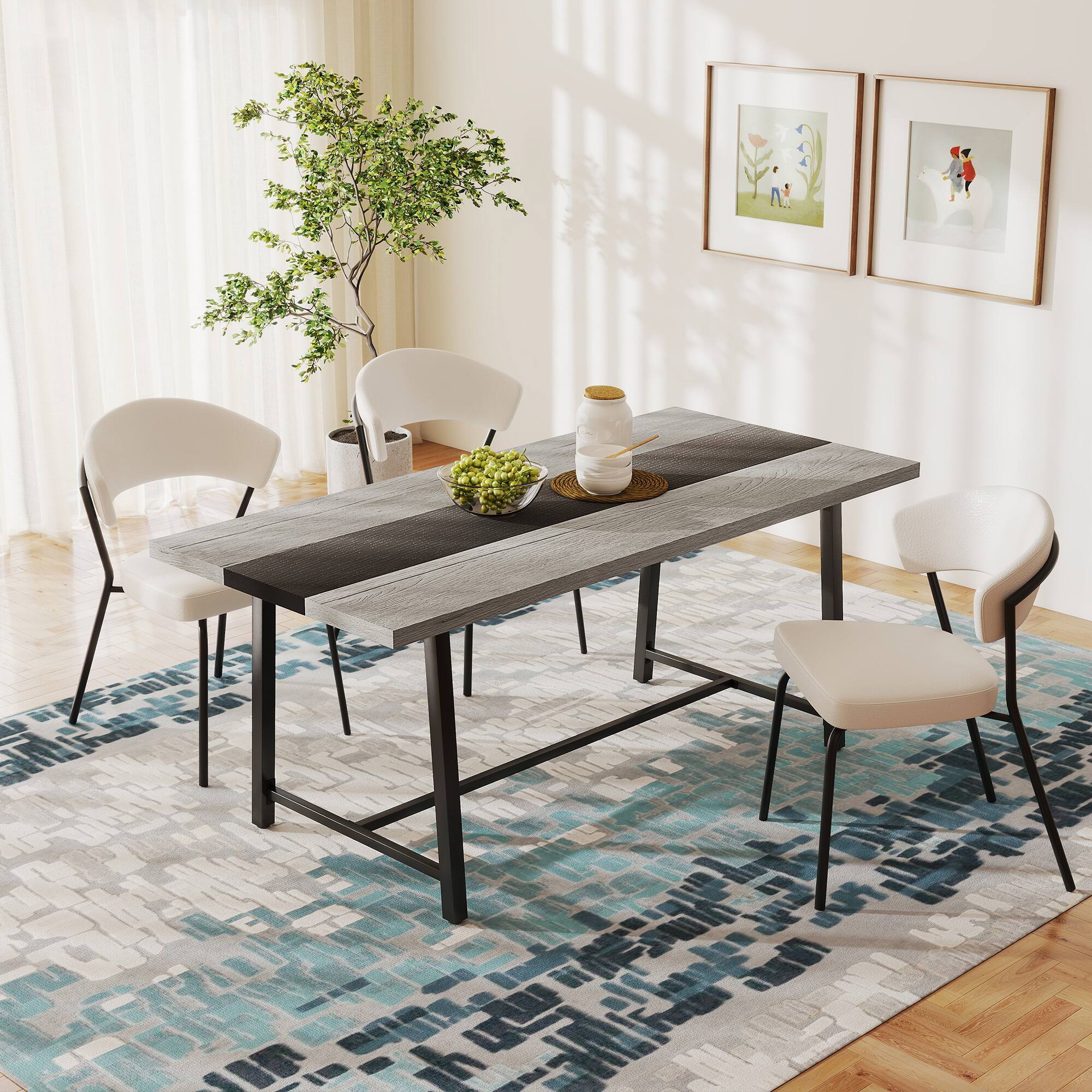 Alt View 1. Homcom - Industrial Dining Table for 8 People, 70.9" Long Rectangular Kitchen Table with Large Tabletop and Steel Legs - Distressed Gray.
