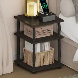 Furinno - TURN-N-TUBE Night Stand, 3-Tier Square Nightstand, Open Shelf Side Table, End Table with Classic Tube - Espresso/Black Classic Tube
