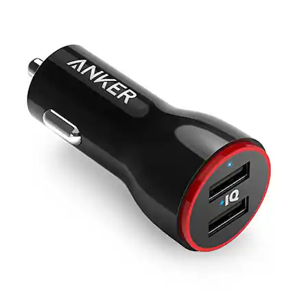 Front. Anker - ANKER CAR CHARGER ADAPTER, 24W DUAL USB CAR PHONE CHARGER - BLACK/RED.