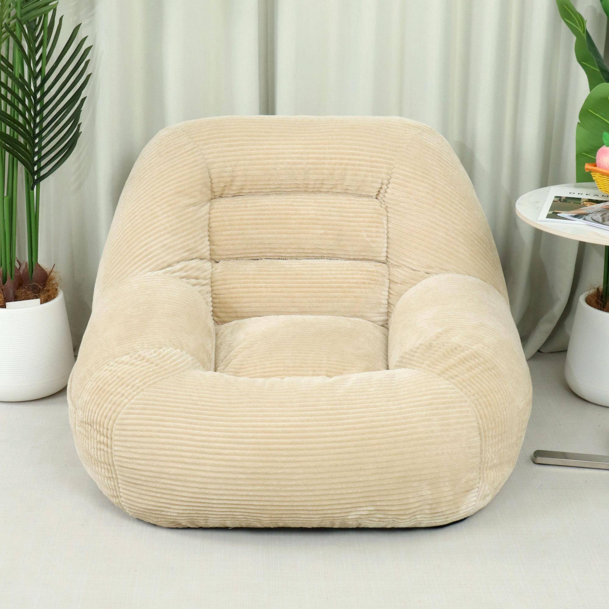 Angle. GOODSILO - Plush Corduroy Fabric Beanbag Sofa for Cozy Living Spaces and Comfortable Lounging - Camel.
