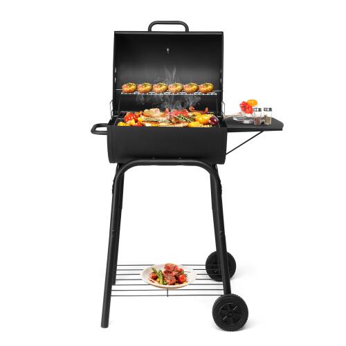 Front. Winado - 41inch Charcoal Grill BBQ Barrel Barbecue Smoker with Wheels, Side Table Pit Patio Cooker for Outdoor Picnics Camping - Black.