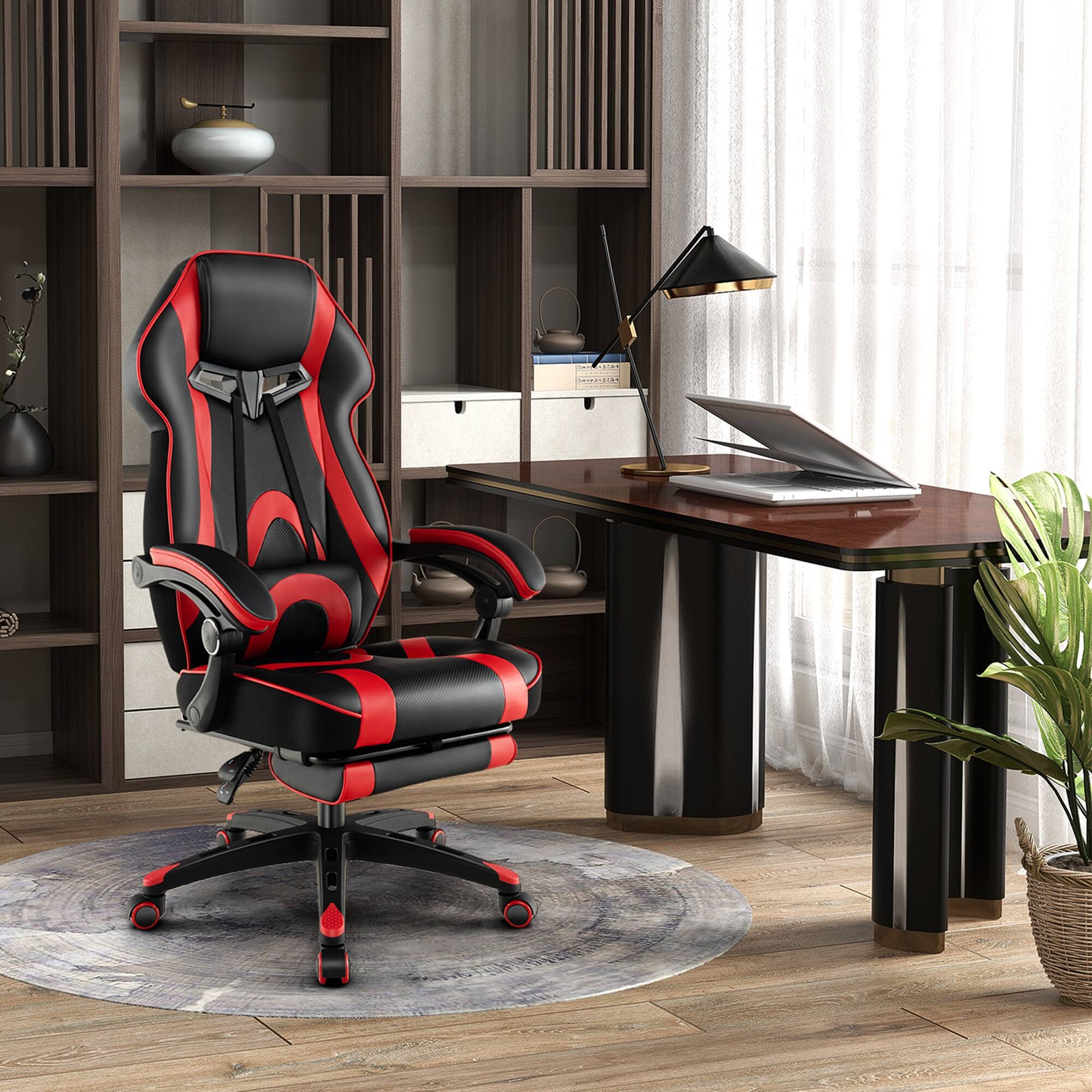 Alt View 7. Costway - Costway Adjustable E-Sports Racing Style Chair with Padded Headrest, Lumbar Support - Black + Red.