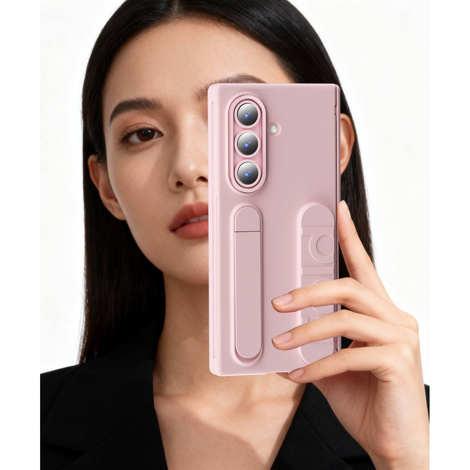 Alt View 2. Dteck - Case for Samsung Galaxy Z Fold7 Shockproof Hand Grip Card Slot Stand Hinge Protection Cover Built-in Screen Protector - Pink.