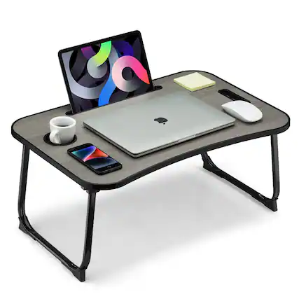 Front. PARKER SLATER - Foldable Lap Desk Laptop Bed Portable Table With Cup Holder Tablet Slot Lifting Handle For Working Writing.