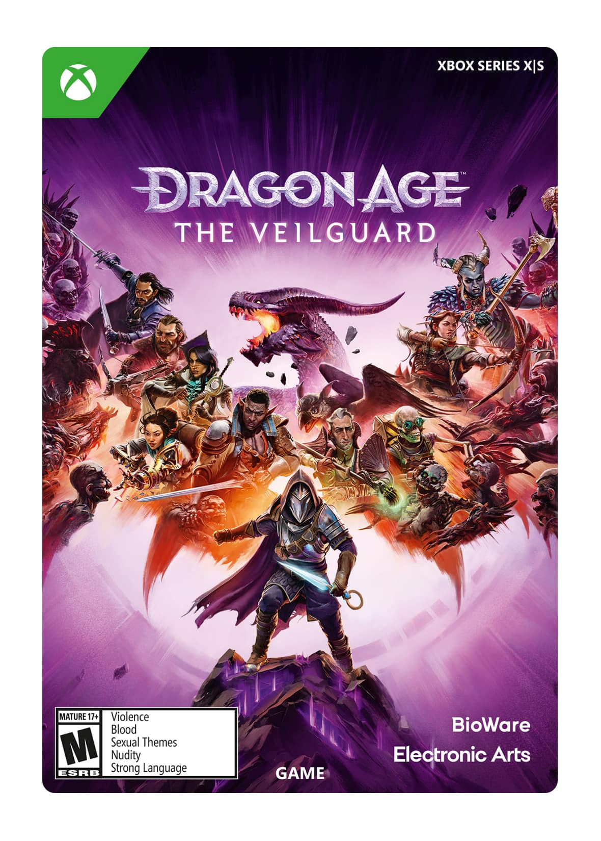 XBOX SERIES X DRAGON AGE: THE VEILGUARD MATURE 17+ Violence, Blood, Mature Themes, Nudity, Strong Language, ESRB Strong Language, BioWare, Electronic Arts.