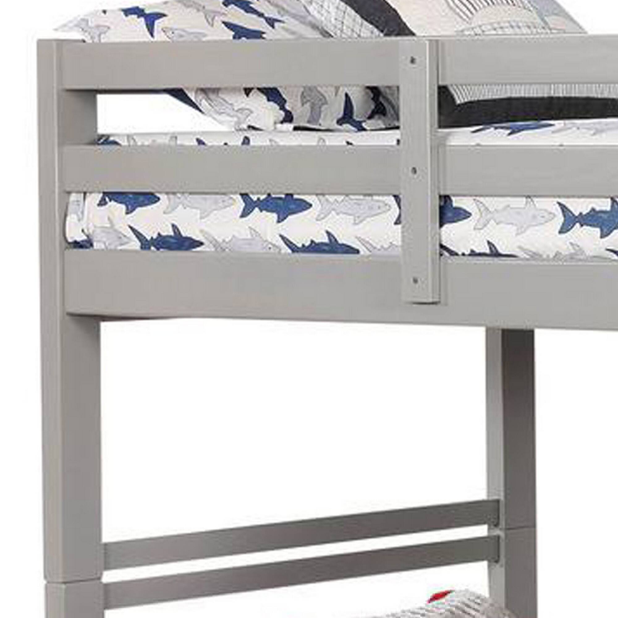 Alt View 3. Manhattan Lane - Transitional Twin Over Twin Bed with Attached Ladder and Drawers, Gray - Gray.