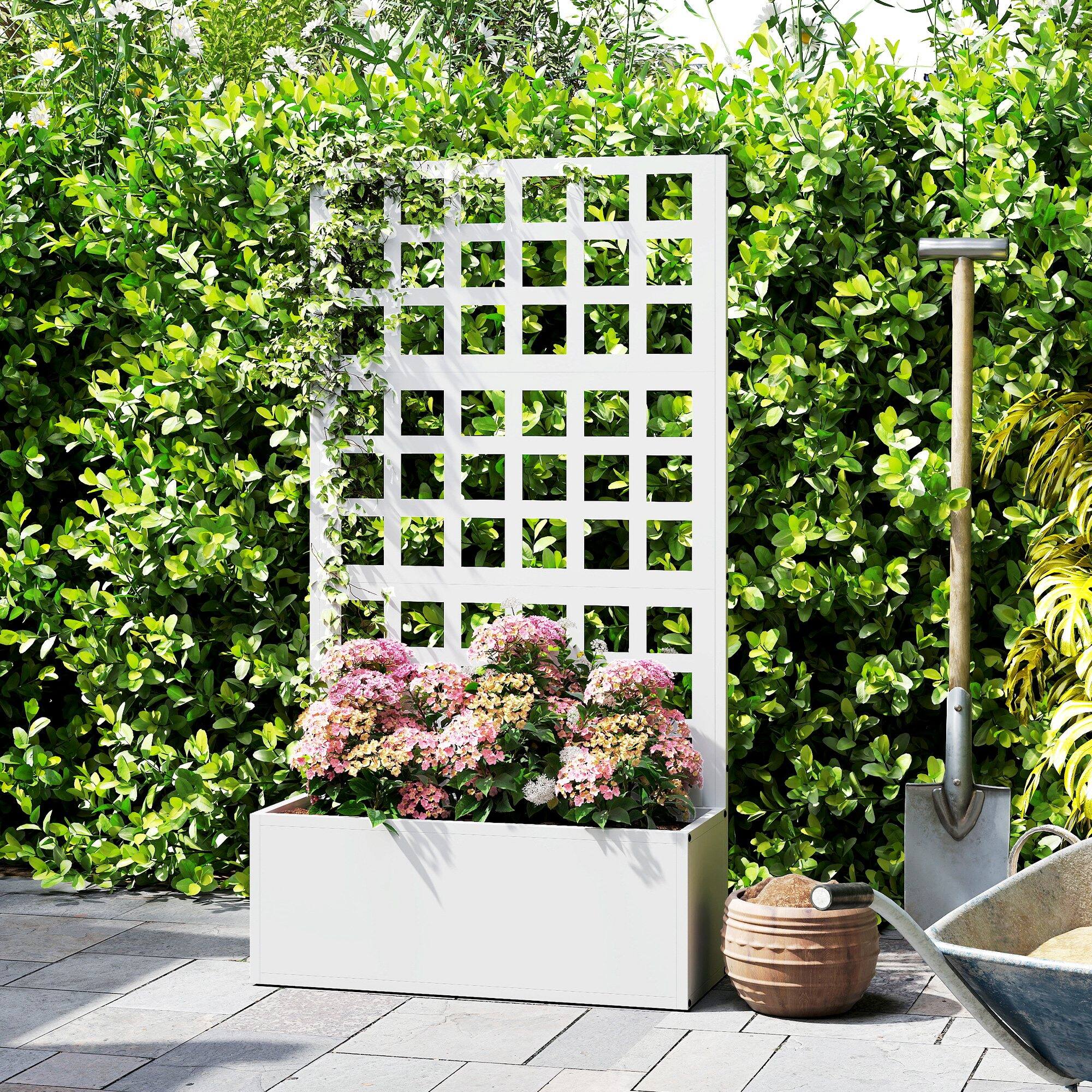 Alt View 7. Outsunny - Galvanized Raised Garden Bed with Trellis, Metal Planter Box with Drainage Holes, Outdoor Privacy Screen.