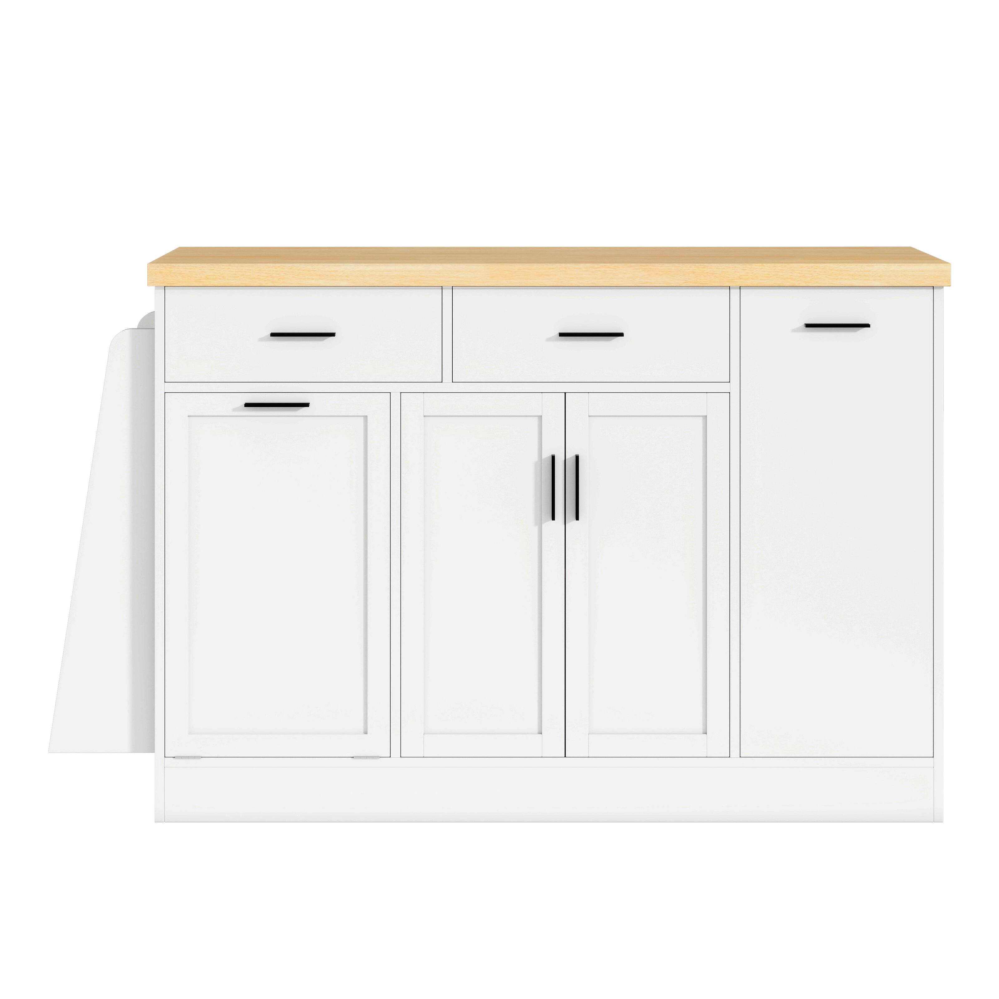 Alt View 1. Forest'nSky - 5-in-1 Kitchen Island Cart with Storage Cabinet, Trash Holder & Spice Rack, White - White.