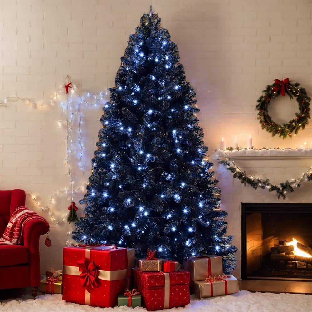Pefilos - 5Ft Pre-Lit PE/PVC Christmas Tree, Artificial Holiday Decor with 1076 Branch Tips, 250 Glowing Lights, Metal Base - Black