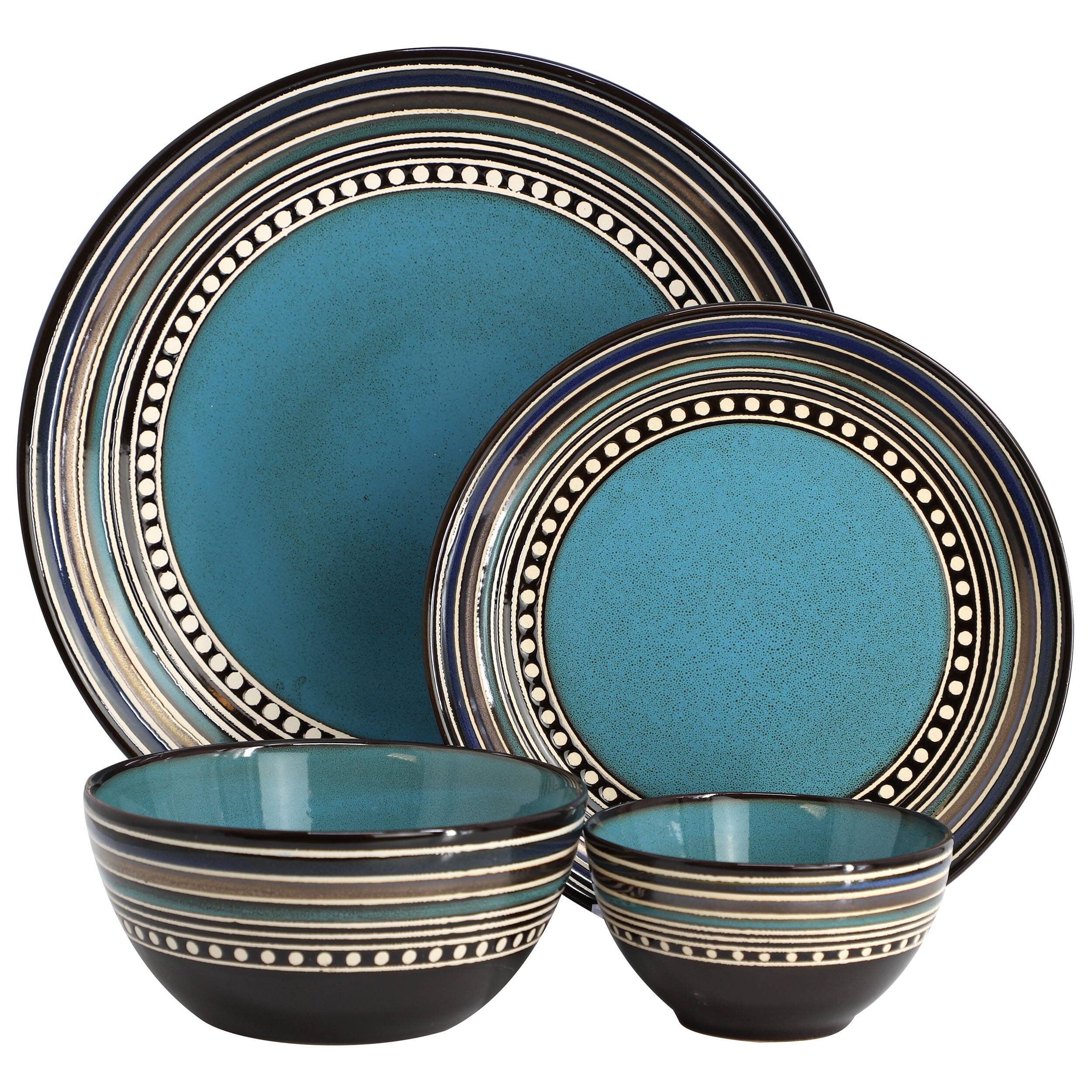 Alt View 1. Gibson - Gibson Elite Café Versailles 16 Piece Double Bowl Dinnerware Set in Blue - Blue.