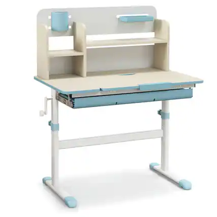 Front. Kadyn - Height Adjustable Kids Study Desk with Tilt Desktop for 3-12 Years Old-Blue, Small Folding Table for Arts & Crafts - Blue.