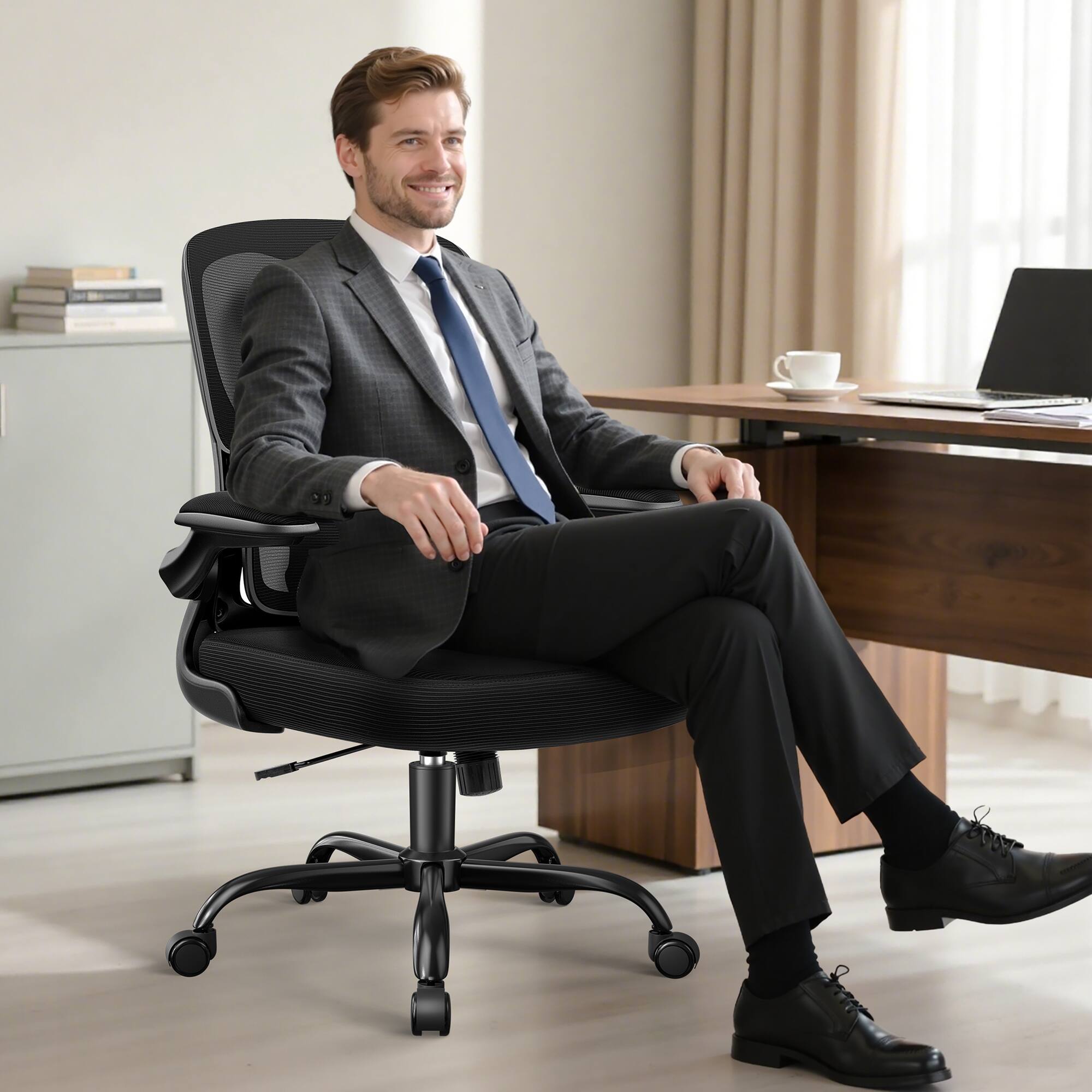 Alt View 7. Brick Attic - Ergonomic Mesh Desk Office Chair with Adjustable Lumbar Support, Flip Up Armrests,High Elastic Back for Home Office - Black.